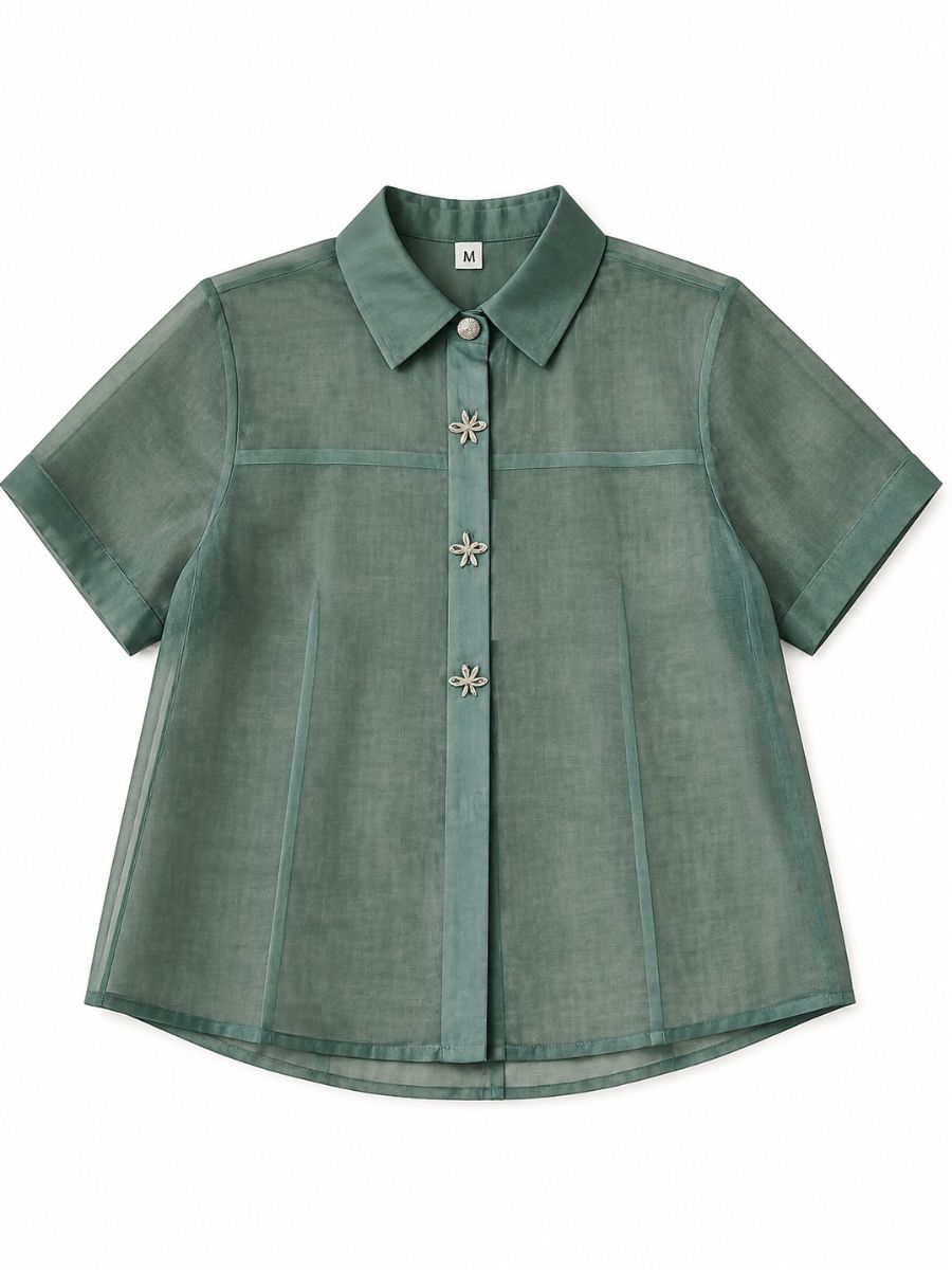 CAMISERA CORTA TRANSPARENCIA BOTONES