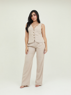 SET BLUSA CUELLO V PANT LINO
