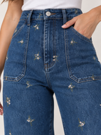 JEAN WIDE LEG BORDADO FLORES