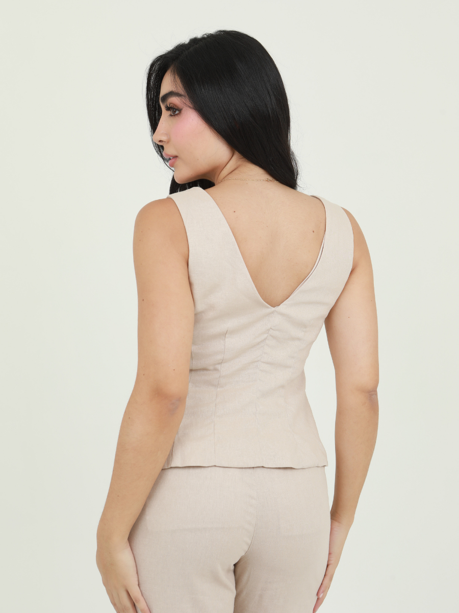 SET BLUSA CUELLO V PANT LINO