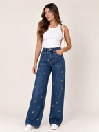 JEAN WIDE LEG BORDADO FLORES