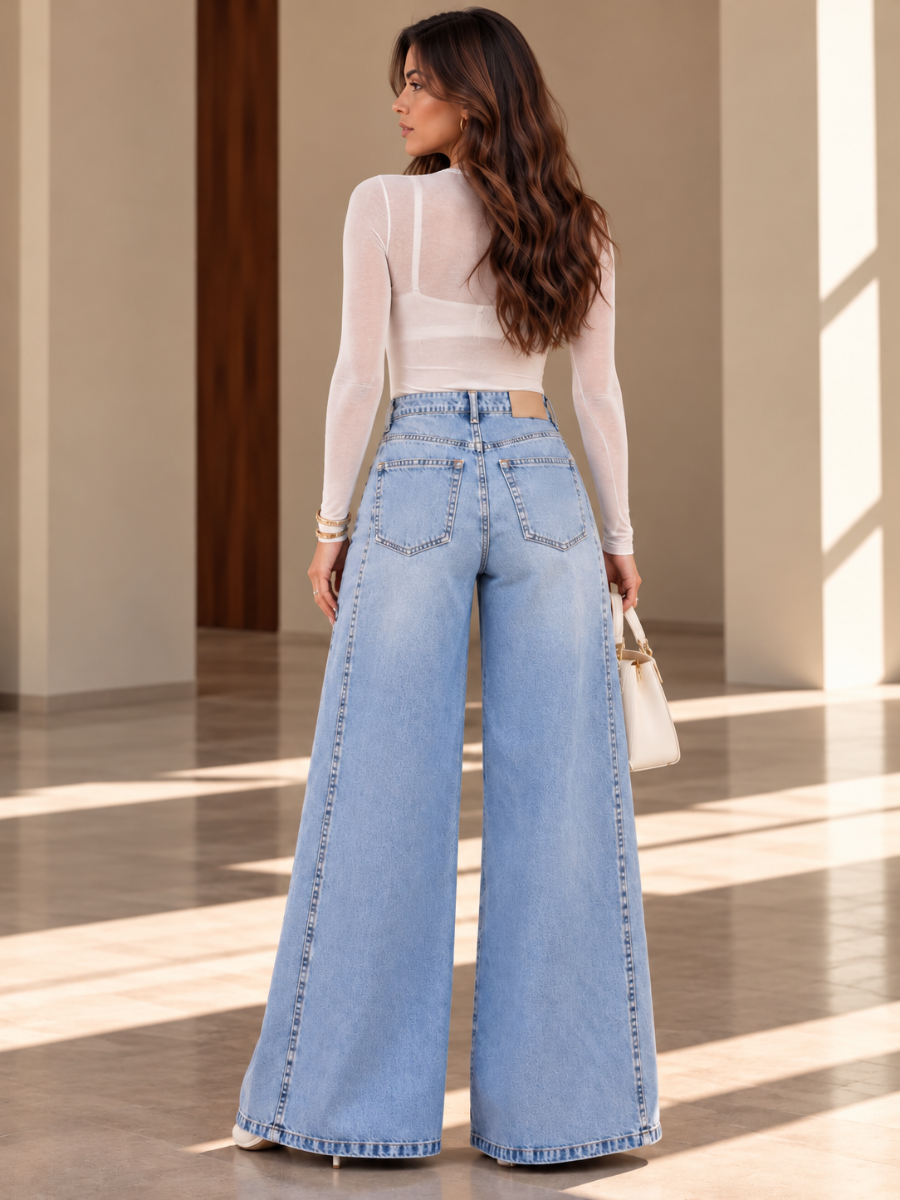 JEAN WIDE LEG RAYA TRASERA