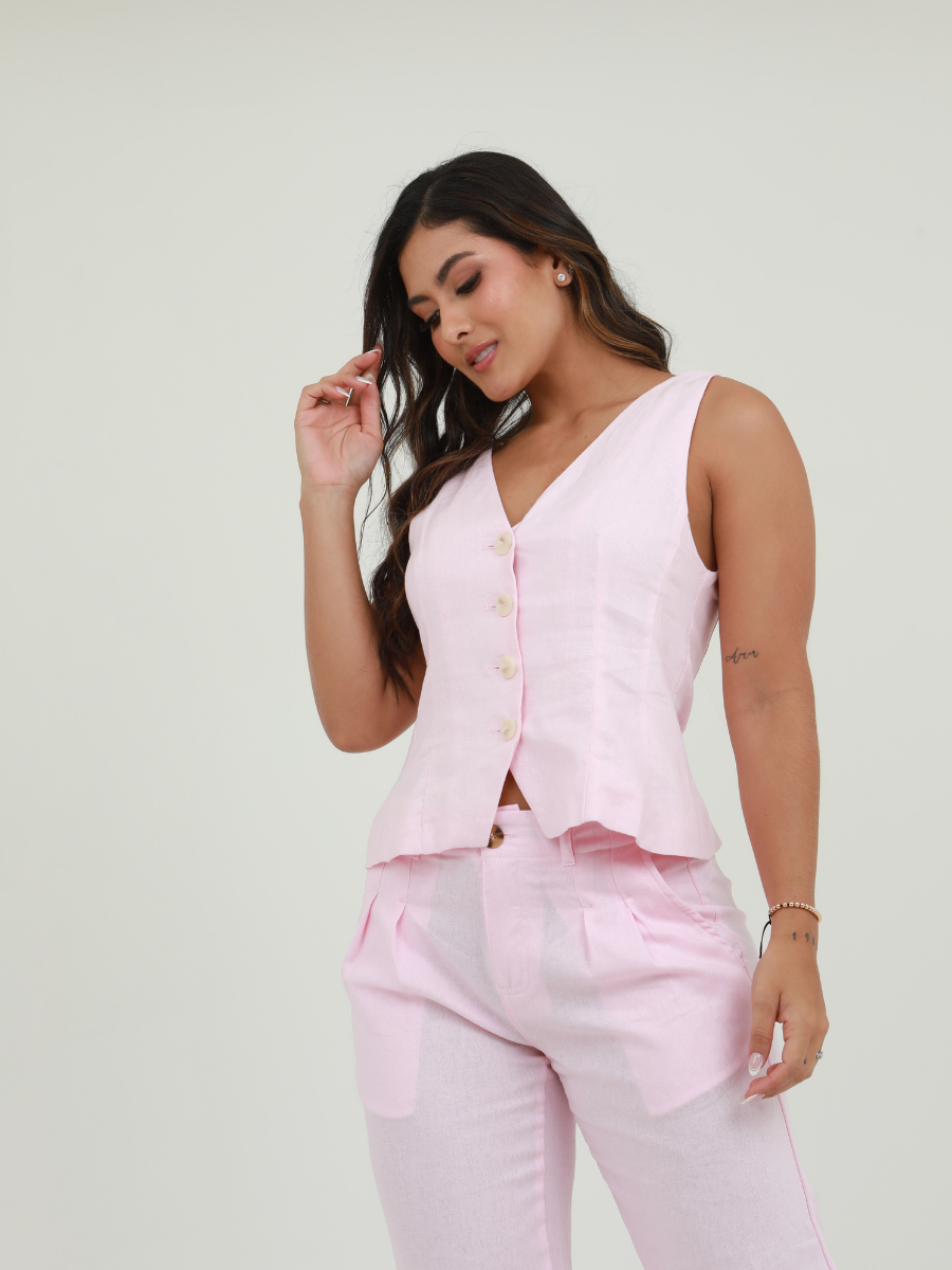 SET BLUSA CUELLO V PANT LINO