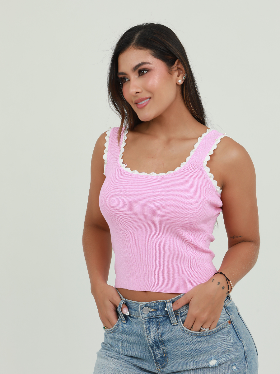 BLUSA BORDE PERLA Y BOLERITO