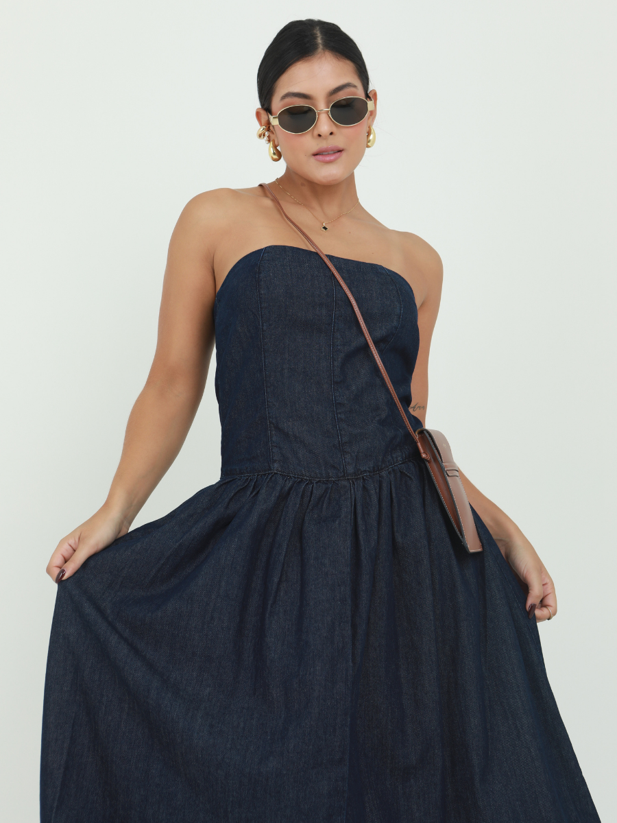 VESTIDO DENIM STRAPLE AMPLIO