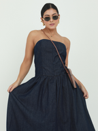 VESTIDO DENIM STRAPLE AMPLIO