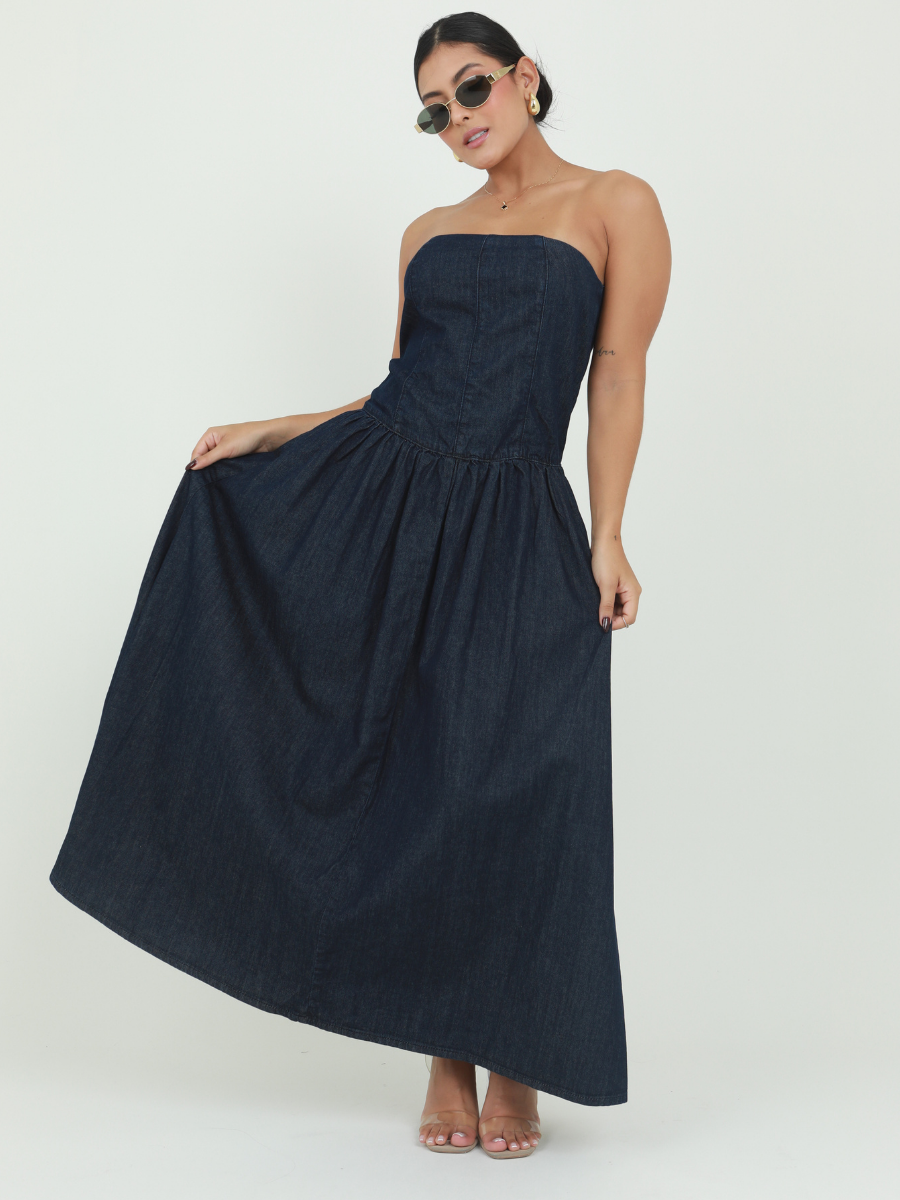 VESTIDO DENIM STRAPLE AMPLIO