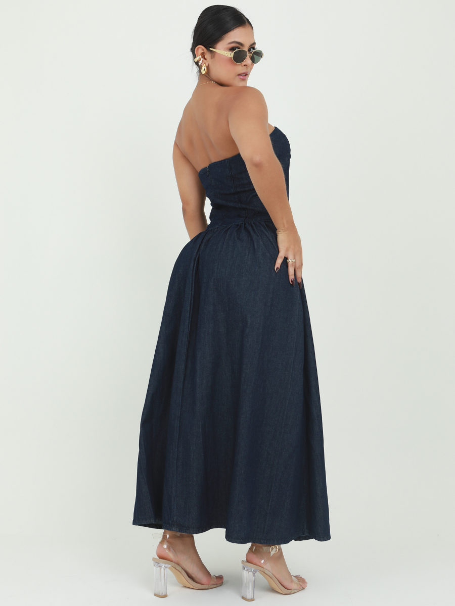 VESTIDO DENIM STRAPLE AMPLIO