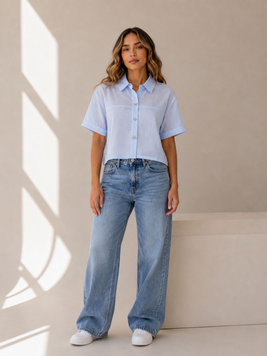 CAMISERA CORTA TRANSPARENCIA BOTONES